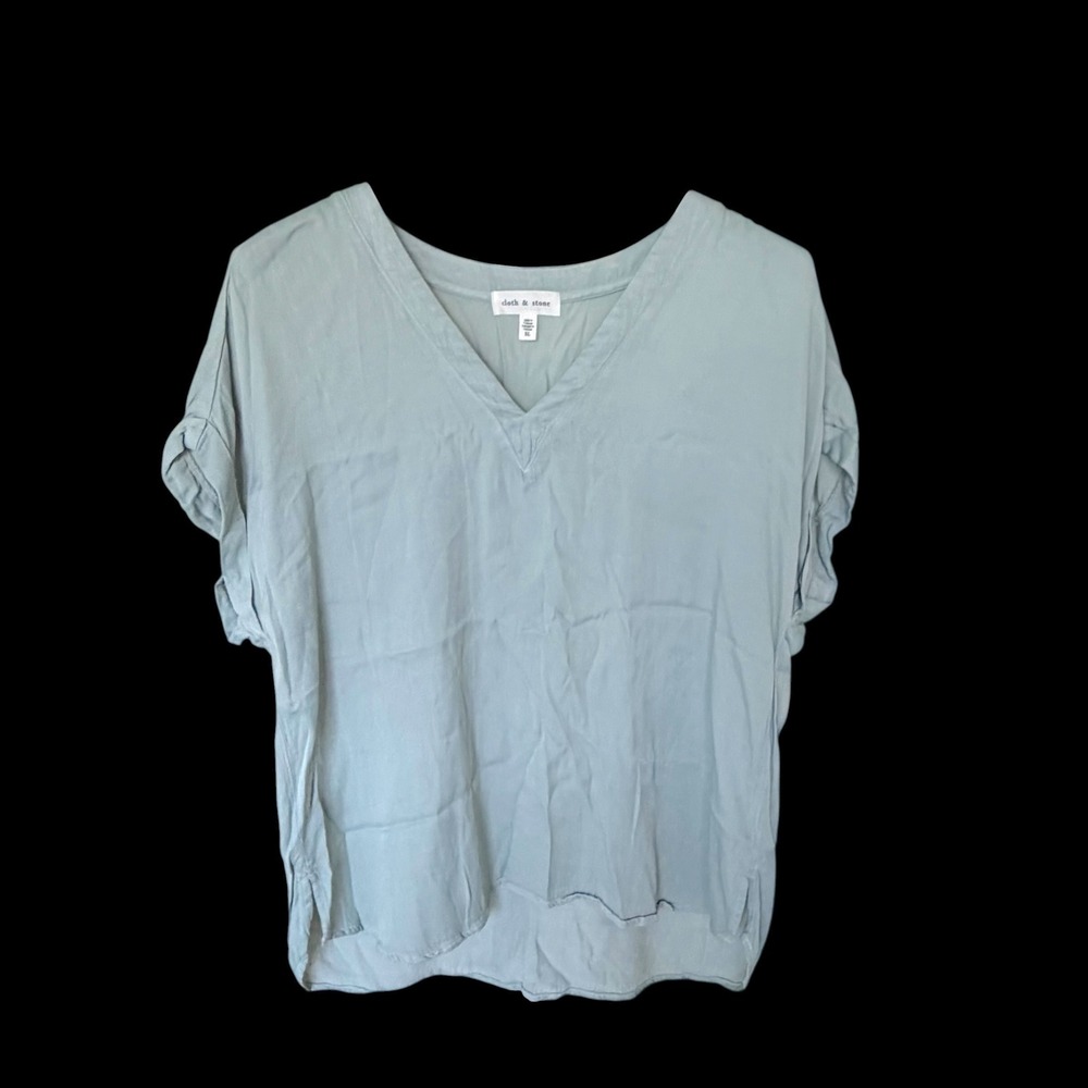 Cloth & Stone XL Sage Green V-Neck Cuffed Short Sleeve‎ Blouse C1765-U04-302